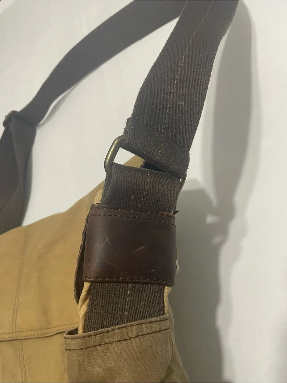 Vintage Fossil Tan Canvas Messenger Bag with Leather Trim Y2K Style